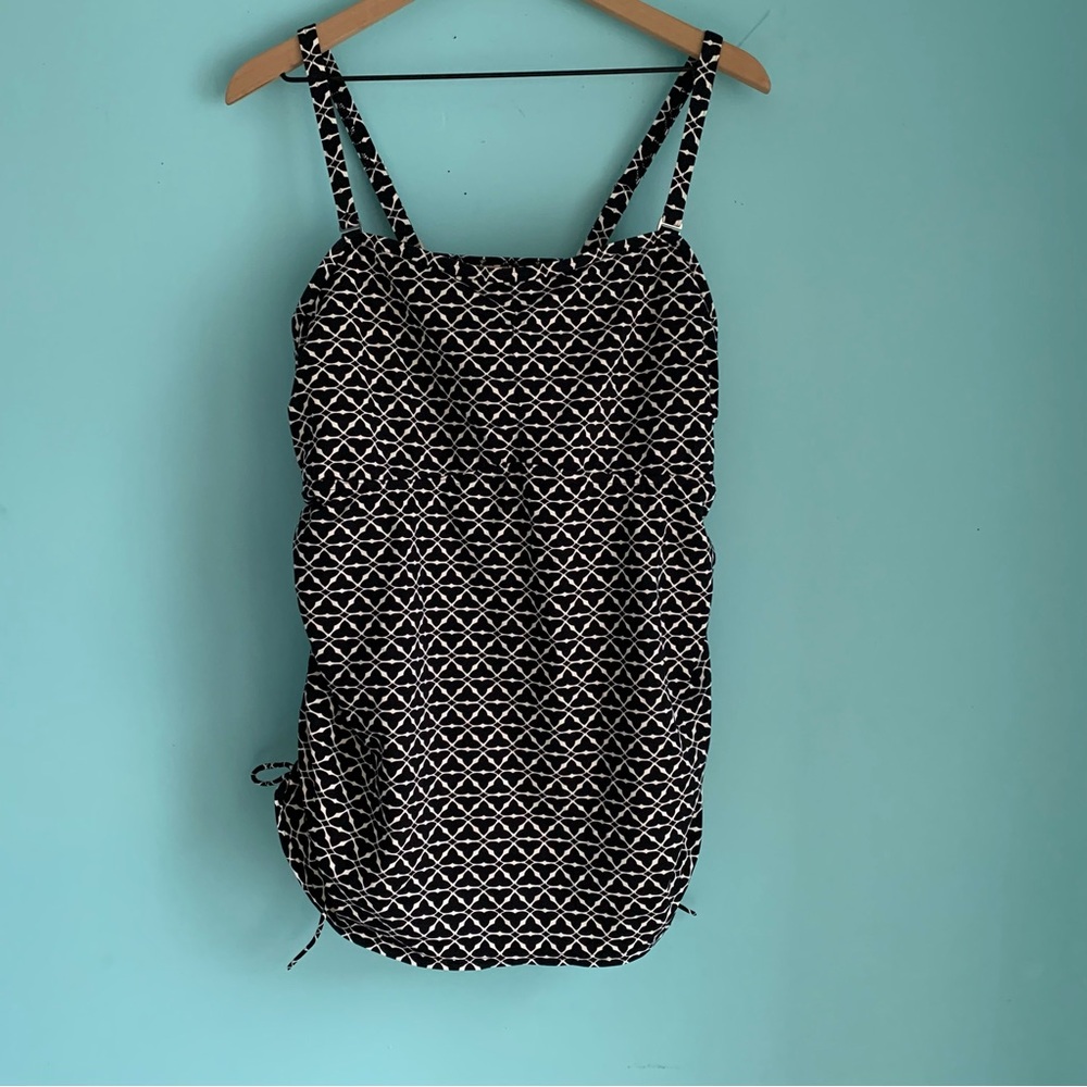Lands’ End Geometric Chlorine Resistant UPF Ruched Swim Tankini 18W Active Rare